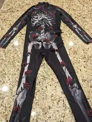 Fixmatti Women Halloween Party Costume Skull Print Long Sleeve Jumpsuit Outfit S