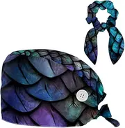 [YTYVAGT] Scrub Caps Women,Scrub Hats Suitable for Women,Colorful Animal Mermaid Scale Pattern