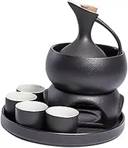 Sake Drinkware Set with Warming Bowl, Tray, and Sake Bottle