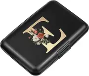 [Simikol] Hard Shell Card Holder Initail Letter Rose Flower Credit Card Case RFID Blocking Mini Wallet for Women and Girls, Letter E, E