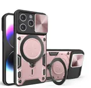 case For iPhone 14 Pro Slide Camera Lens Protection and Built in 360 Rotatable Ring Holder - Rose Gold