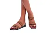 Beaded Women African Slippers Sandals Bohemian Summer Leather Masai Kenya Brown