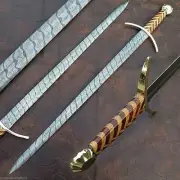 Hand Forged Damascus Steel Viking Sword Sharp Blade Ready For Battle With Sheath