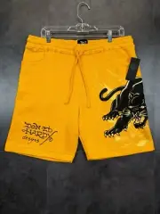 Ed Hardy Mens Panther Yellow Cotton Blend Sweat Shorts Size L NWT
