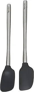 Tovolo Flex-Core Stainless Steel Handled Mini Spatula & Spoonula, Kitchen Utensil Set of Heat-Resistant & BPA-Free Silicone Turner Heads, Cast Iron & Cookware Dishwasher-Safe, 1 EA, Charcoal