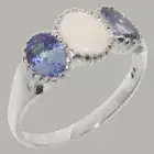 10k White Gold Natural Opal & Tanzanite Womens Trilogy Ring