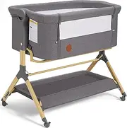 Familypoint Baby Crib, Headboard with Wheels and Storage, Waterproof Mattress Cover, Adjustable Height for Any Bed, Newborn Baby