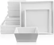 [Stone Lain] Grace Square Stoneware Dinnerware Set, 12 Piece Service for 4, Plates and Bowls Dish Set, White