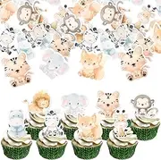 70 Pack Edible Safari Cupcake Toppers Monkey Giraffe Woodland Creatures Jungle Safari Cupcake Picks Water Paper Animal Forest Animal Jungle Theme Kids Birthday Cake Decorations Party Supplies