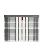 Thom Browne Checkered Zipped Clutch Bag One size Gray
