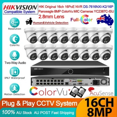 Hikvision 12MP 16CH 4K 8MP ColorVu CCTV System Kit POE IP Camera 2-Way Audio AU