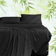 LINENOVA Bamboo Sheets Set King Size,100% Cooling Bamboo Sheet Set for Hot Sleepers, Moisture Wicking Bed Sheets with 40cm Deep Pocket, Silky Soft Bedding Sheets (King, Black)