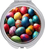 RTSEBVN Travel Makeup Mirror Portable Pocket Mirror Foldable Easter Day Colorful Eggs Printing Compact Mirror for Women Gifts