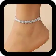 [Inilbran] Boho CZ Anklet Bracelet Vintage Crystal Rhombus Anklet Chain Gold Sparkling Irregular Anklet Rhinestone Gypsy Link Bracelet Jewellery for Women Jewellery for Women