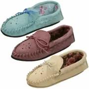 Ladies Moccasin Slip On Slippers 'Real Suede'