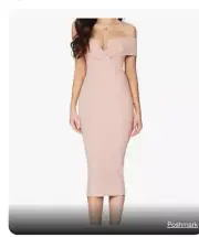 Revolve NOOKIE Athena Off the Shoulder Halter Midi Dress in Blush Pink Sz S NEW