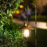 Solar Pendant Light Outdoor Hanging Lamp Portable Solar Lantern Retro Design Metal Waterproof Led Garden Lights Decorative for Garden Patio Balcony Pathway Lan