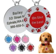 Personalised Pet ID Engraved Dog Cat Name Tag Circle Stainless Steel Shit Lost