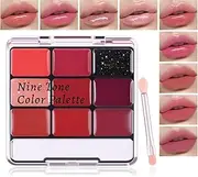 DAGEDA Lip Gloss and Lipstick Palette,6Colors Lip Gloss and 3Colors Matte Lipstick with Silicone Brush,Non Sticky,Moisturizing,Lightweight Jelly Texture Watery Makeup Set(Color B)