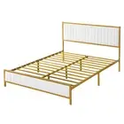 Levede White Double Bed Frame Queen Metal Leather Soft Headboard Storage Gold