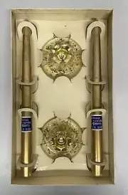 Vtg Lucite Candle Holders Gold Flecks Holder and Candle Set MCM Original Box