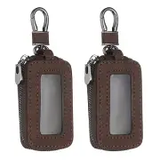2Pcs Car Key Fob Cover Case Leather Universal Smart Car Key Holder Khaki