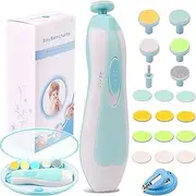 Baby Nail File Electric Nail Trimmer Manicure Set with Nail Clippers Toes Fingernails Care Trim Polish Grooming Kit Safe for Infant Toddler Kids or Women LED Light and 10 Grinding Heads (White/Teal)