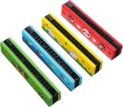 LIGIGWASH 4pcs Harmonica Set Portable Wooden Mouth Organs for Beginners Musical Instruments for Early Education Kindergarten Primary School Music Classes