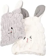 VICASKY 2 pcs Cute Rabbit Ear Hair Drying Towel Wrap Caps for Absorbent Fleece Hair Wrap Hats for Childrens Bath