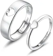 [Milacolato] Matching Rings for Couples 925 Sterling Silver Matching Heart Promise Rings I Love You Engagement Wedding Ring Sets for Him and Her Adjustable Butterfly Matching Rings Valentines Day Gifts