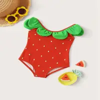 在飛比找蝦皮商城優惠-(0-4 歲)草莓連體泳衣兒童女孩泳裝女嬰露背印花泳裝嬰兒沙