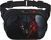 [STVYUKL] Big Black Wolf With Red Eyes Fanny Pack For Women Waterproof Adjustable Belt Bags Waist Pack Fashion Casual Crossbody Bags Bum Bag For Running Workout Hiking Traveling, Black, One Size