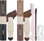 2PCS Dual-Ended Multi-Use Brow Powder with Eyebrow Stencil, Precision Brush & Razor– Smudge-Proof, Long-Lasting, for Contouring, Hairline, and Natural Brow Definition