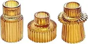 Taper Amber Glass Candle Holder 3Pcs for Pillar Candles, Tealight Candles Holders, Candlestick Holders for Wedding, Festival, Dinning&Party (3PCS, Amber)