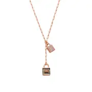 Michael Kors Rose Gold Plated Sterling Silver Pave And Grey Mother Of Pearl Locks Pendant On Paperclip Chain