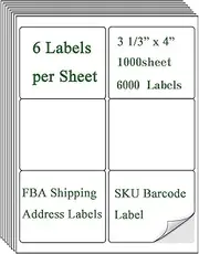 6 Up Shipping Address Labels, 3.33" X 4" (8164/5164) FBA SKU Barcode Label for Inkjet/Laser Printer (1000 Sheet -6000 Labels)