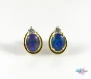 Genuine Australian Opal 18ct Gold Plated Stud Earrings 9x7mm 925 Sterling Silver