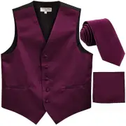 New Men's dark purple formal vest Tuxedo Waistcoat_necktie & hankie set wedding