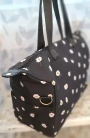 Alice+Olivia Duffel Bag Tote Adjustable / Removable Strap Canvas Daisy Print New
