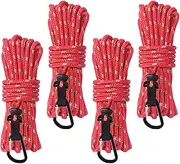 Glow in Dark Tent Rope - 4mm Long Reflective Tent Guy Ropes - Windproof Camping Rope with Locking Carabiner Clip for Tent Tarp and Canopy Shelter Fulenyi