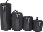 Lens Pouch Set, Lens Case Cover Protector Small Wrap Storage Portable Neoprene Black Elastic Shock Absorption Digital Camera Bag Insert 4 Pack Replacement