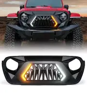 Xprite Matte Black Front Shark Grille w/ Running Lights For 18+ Jeep Wrangler JL (for: Jeep)