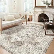HiChiclife Area Rugs Non-Slip Washable Carpet, Vintage Persian Rug Kitchen Rugs & Mats Soft Floor Rugs for Living Room Bedroom Kitchen Floor Indoor Office Rug Home Decor(Brown, 200×300cm)