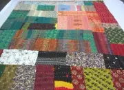 old unique antique batik handmade, katha work patchwork size 50" x 56" quilt