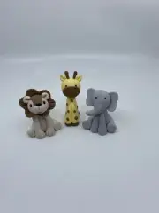 BABY JUNGLE ANIMALS - X3 EDIBLE CAKE DECORATION SET - AWESOME! APPROX 8CM