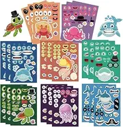 24 Sheets Make Your Own Marine Animals Stickers for Kids,Make a Face Stickers Make-a-Face Party Favors DIY Stickers for Children, Tear Resistant Reusable Sticker,Gift of Festival, Reward, Art Craft