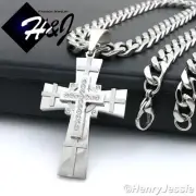 20"MEN's Stainless Steel 9mm Silver Cuban Chain Cubic Zirconia Cross Pendant*N7