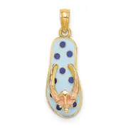 14k Yellow Gold 3D Enamel Anchor On Blue Polka-Dot Flip-Flop Charm