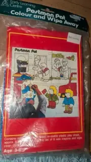 Vintage Postman Pat Color And Wipe Away Reusable Plastic Play Sheet Toy 1984