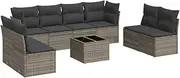 vidaxl Garden Sofa Set - 9 Piece Modular Grey Poly Rattan Outdoor Furniture with Cushions - Patio/Backyard Seating, Glass-top Table, Water-Resistant Storage